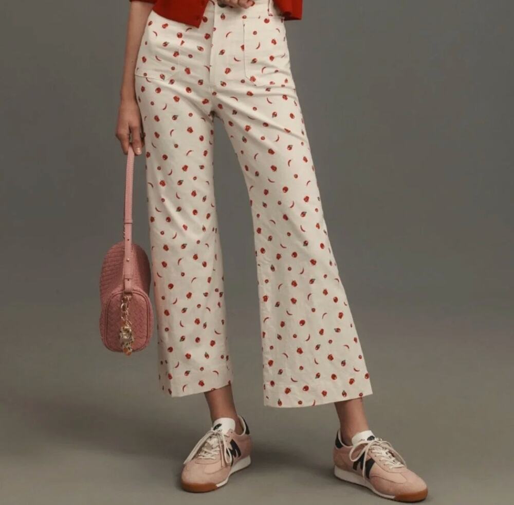 Maeve Women's the Colette Printed Linen Blend Crop Wide Leg Pants Size 28